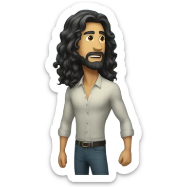 Big wave, man with black long hair standing on it sticker