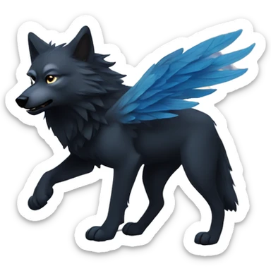 A black wolf whit a blue moon deadem and bird wings sticker
