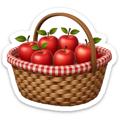 woven basket with apples and white checkered cloth sticker