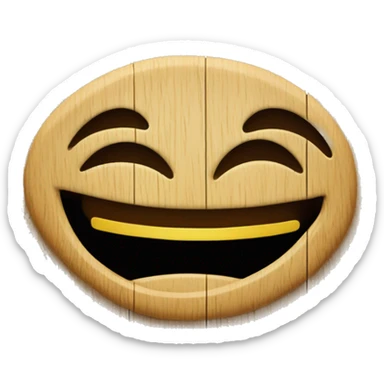 Smiley biding into wood sticker