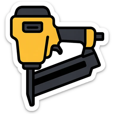 flat vector style DeWalt nail gun, yellow and black, construction tool sticker