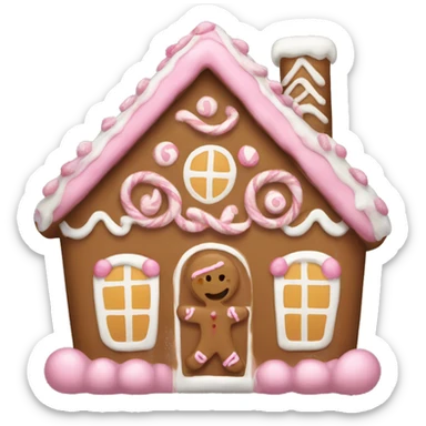 brown and white and pink gingerbread house sticker