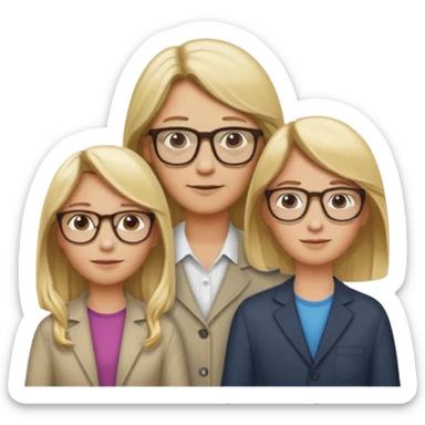 je voudrai un emoji d'une fille aux cheveux longs et blonds avec des lunettes en FAMILLE avec un papa chatain une maman blonde et un frère blond sticker