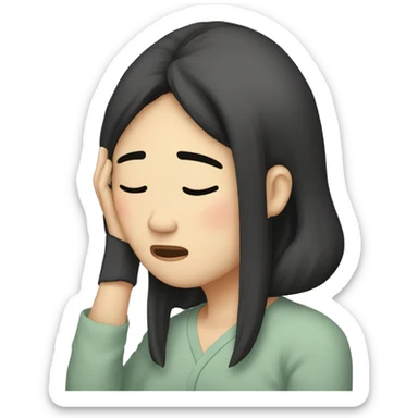 Headache, middle-aged Korean woman in her 40s, with only one hand on her head, painful face, black hair sticker