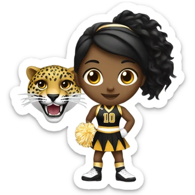 Cheerleader with black and gold uniform whose mascot is a jaguar  sticker