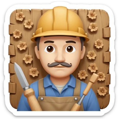 wood carving carpenter portrait, head and shoulders only, carving wooden figure with chisel, wood shavings visible, focused craftsman expression, artisan workshop vibe, 3D cartoon style, mobile game icon style, clean background, no text, no watermark
 sticker