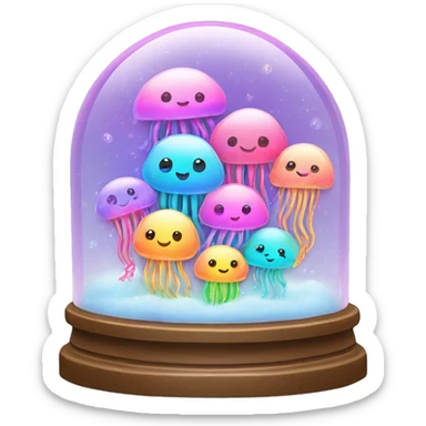Kawaii rainbow pastel family of jellyfish  in neon snow globe  sticker