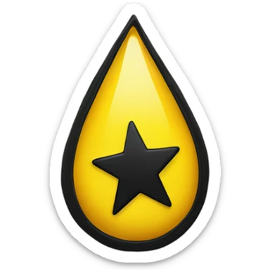 a 2d black star inside a 2d yellow teardrop sticker