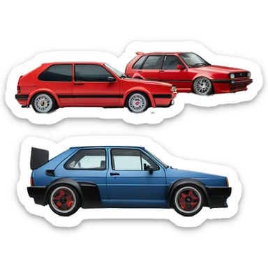 volkswagen golf mk 2 next to a ferrrari f40 sticker