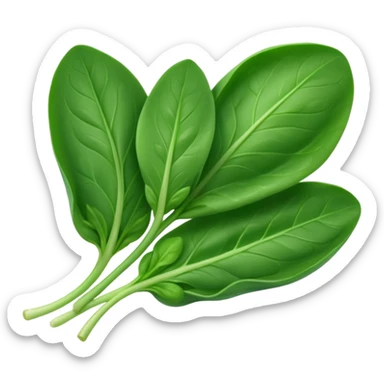 baby spinach leaves, small handful, vibrant green, smooth oval, delicate veins, slight curl, soft glossy surface, tender, fresh, no bowl, no water, no packaging, soft lighting, emoji scale sticker