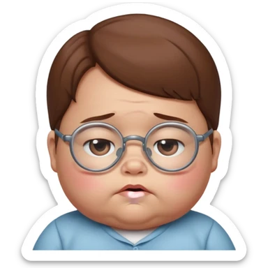Sad Fat baby with glasses and brown hair sticker