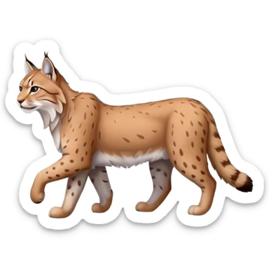 Eurasian Lynx walking in the snow beautiful aesthetic, snowy ground, snow falling around, wooden pine trees in the background, full aesthetic scenic image scenery sticker