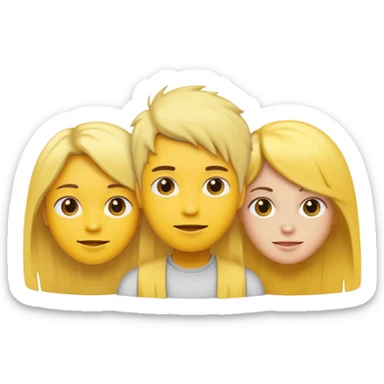 3 people, all yellow emoji skin color but different hair colors next to each other  sticker