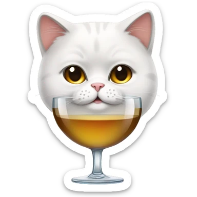 A fat furry british short hair cat with a wine glass sticker
