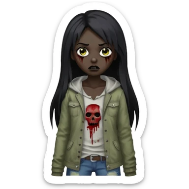 garota zumbi pele negra cabelo longo e liso preto sticker