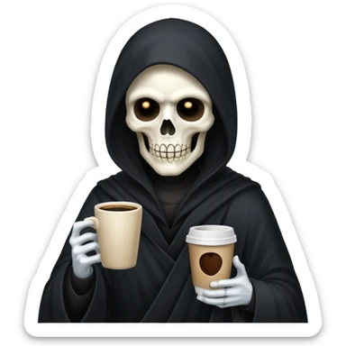 grim reaper with a coffee and phone sticker