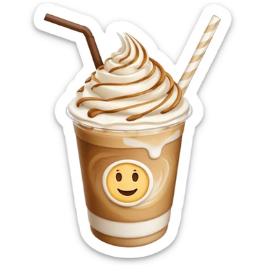 iced vanilla latte, top-down view, whipped cream swirl, straw, light brown and white, no text, emoji style sticker