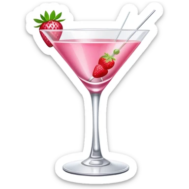 pink cocktail drink in martini glass with strawberry garnish sticker
