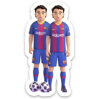 young male footballer with short curly black hair, brown eyes, confident look, in FC Barcelona kit, oversized eyes, smooth shading sticker