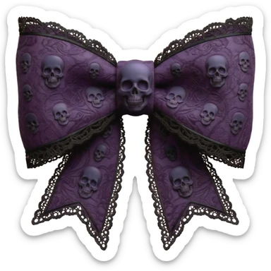 Whimsical Gothic isolated 3d rendering fabric bow, transparent background with lace and skulls. Must be extremely detailed, a whimigoth color scheme and print, appear as though its real fabric, 8k hd, 600 dpi (seed:::754699128) sticker