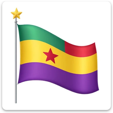A flag with vertical purple, yellow, and green stripes and a red star in the center. sticker
