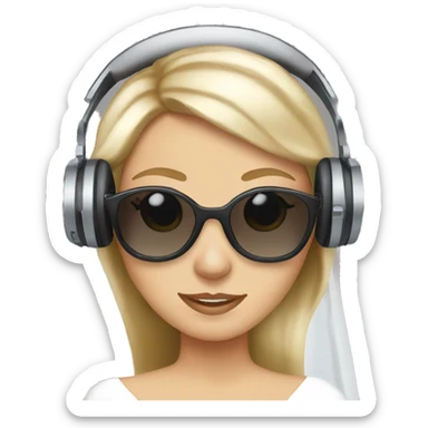 White girl as a bride wearing sunglasses and headphones sticker
