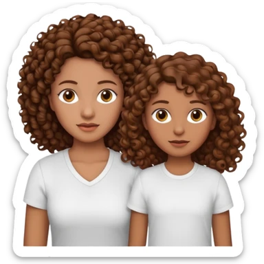 single mom with twin girls; all brown hair, mother and one daughter have curly hair sticker