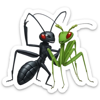 Black widow fighting praying mantis sticker