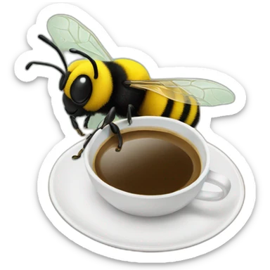 a bumble bee on a desk with coffee sticker