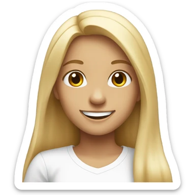 Blonde girl with long hair smile in white t-shirt sticker