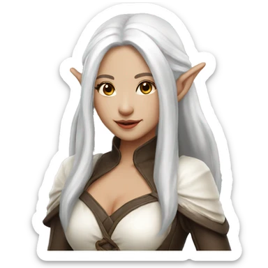 Asian feminine full body slim long white hair elf leather costume sticker