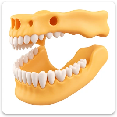 A 3D model of a human jawbone in a realistic style, focusing on the structure and details of the teeth. sticker