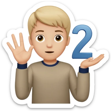 A boy shrugging with the number 6 over one hand and the number 7 over the other  sticker