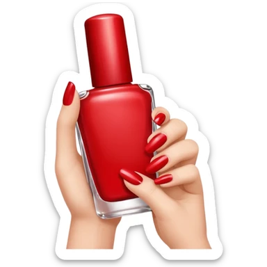 hand with painted nails and nail polish bottle sticker