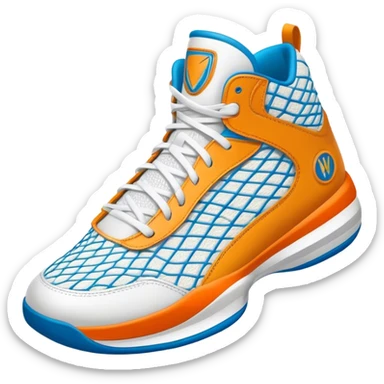 Cinematic Realistic image of a pair of basketball sneakers featuring detailed mesh and leather textures, vibrant color accents and dynamic design lines, illuminated by bold, high-energy arena lighting sticker