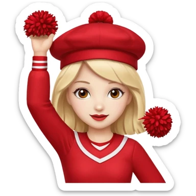 Cheerleader in red with red pom poms and red beret  sticker