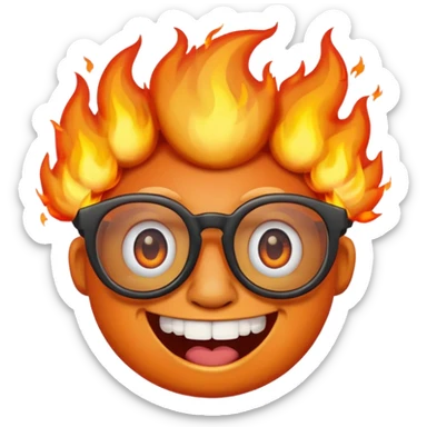 nerdy fire emoji with burning, spectacles, goofy teeth, fiery background sticker