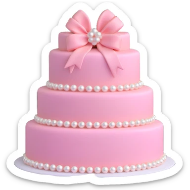 light pink cake decorated with pearls and a light pink bow on top sticker