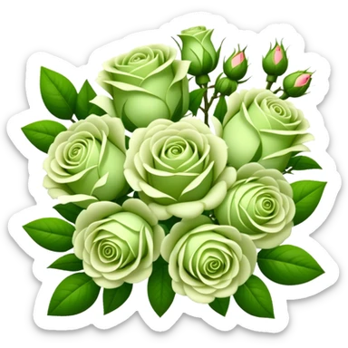 big bouquet Soft Green Tea Rose flower and bud, luxuriant, leaf, bud sticker