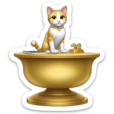 cat secretary sitting on top of the gold cloud sticker