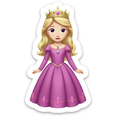 Princesa aurora Disney com vestido rosa escuro de manga comprida rosa claro com tiara pequena e dourada de corpo inteiro com olhos lilás sticker