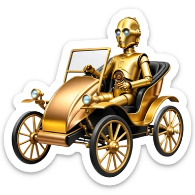 C-3PO in 1865 rosegold painted buggy powered by electric motors and batteries  sticker