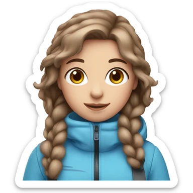 Light pink, snowy, ski girl with blue eyes standing with skis and brown hair sticker