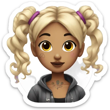 Tattooed girl with space buns and side bang sticker