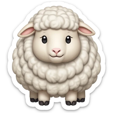 An emoji of a fluffy sheep with thick white wool, standing calmly. It has a gentle expression, small ears, and a slightly curved body, representing farm animals, wool, and peaceful nature sticker