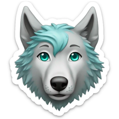 Grey wolf head with a star tatoo over his right eye, he have a turquoise glamrock mullet haircut sticker