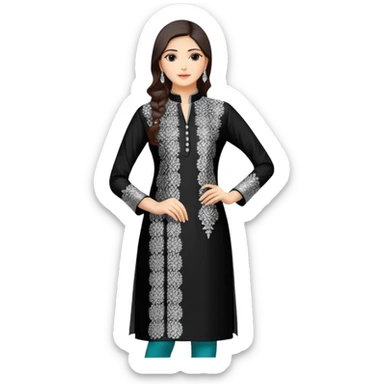 Elegant black kurti with silver embellishments and mandarin collar sticker