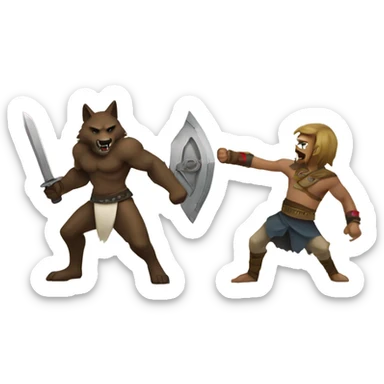 Wolf vs human warrior fight sticker