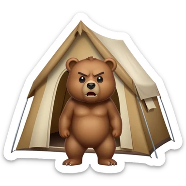 angry bear outside of a tent sticker