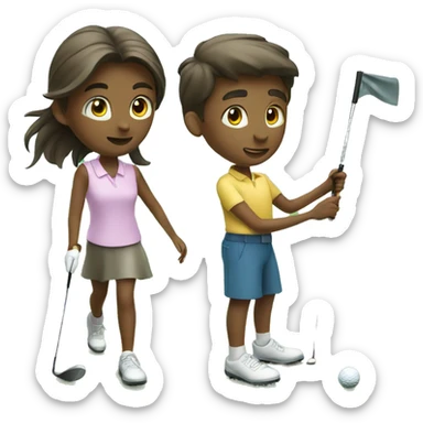 Girl and boy playing golf sticker